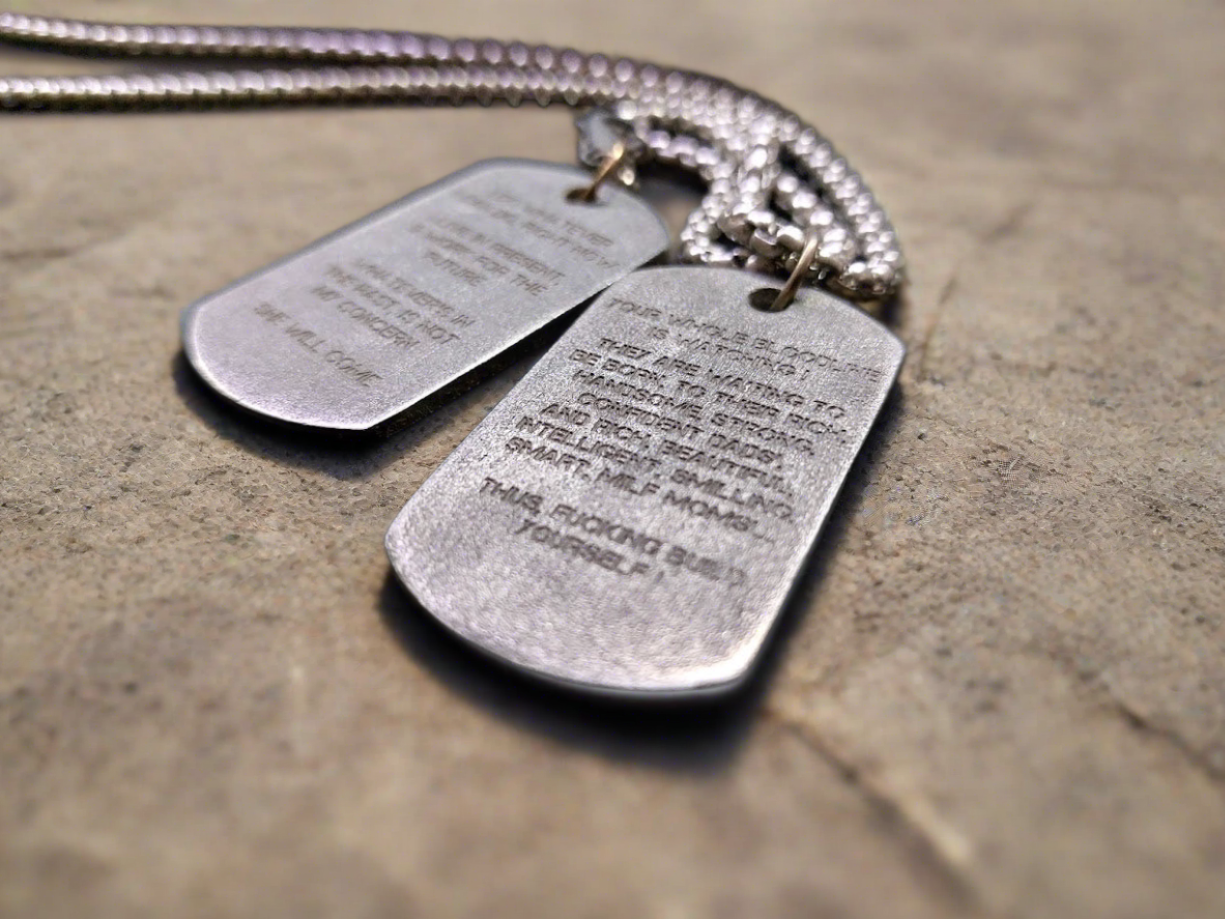 Aluminum  3 mm thickness military tag dog tag pre-oxidized light weight, deep engraved, custom text