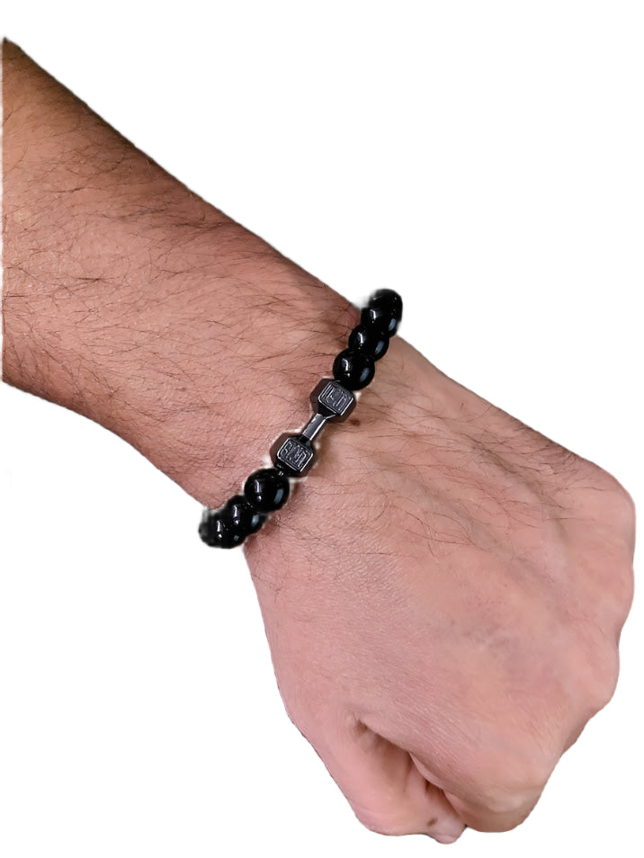 Dumbbell Bead Bracelet Stylish Leather Wrist Band Pack of 2 for Men.