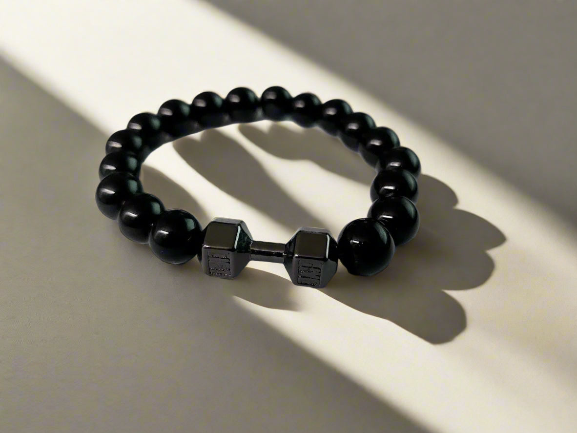 Dumbbell Bead Bracelet Stylish Leather Wrist Band Pack of 2 for Men.