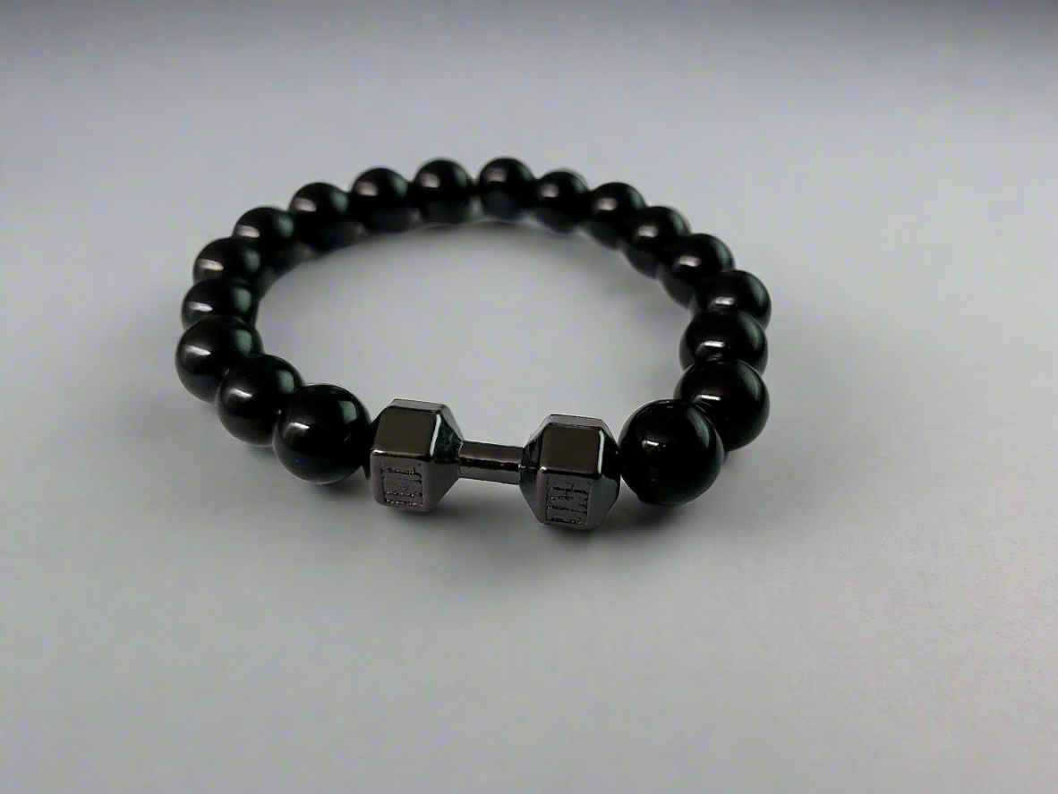 Dumbbell Bead Bracelet Stylish Leather Wrist Band Pack of 2 for Men.
