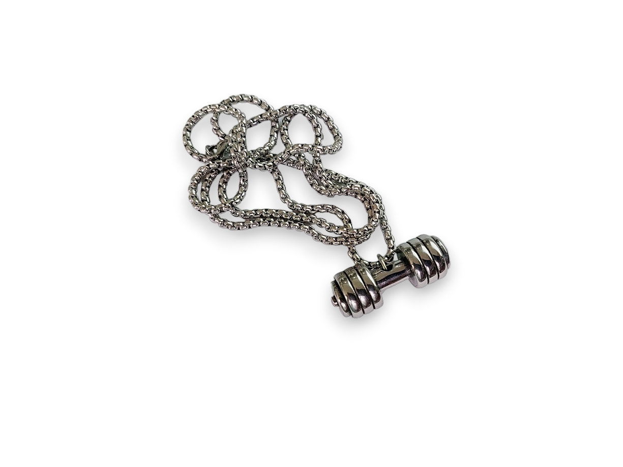 Streetsoul Dumbbell Pendant Silver Link Chain 27 Inches Gloss Necklace Pendant For Men Boys