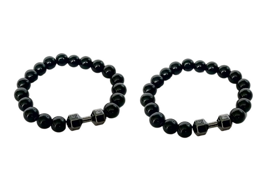 Dumbbell Bead Bracelet Stylish Leather Wrist Band Pack of 2 for Men.