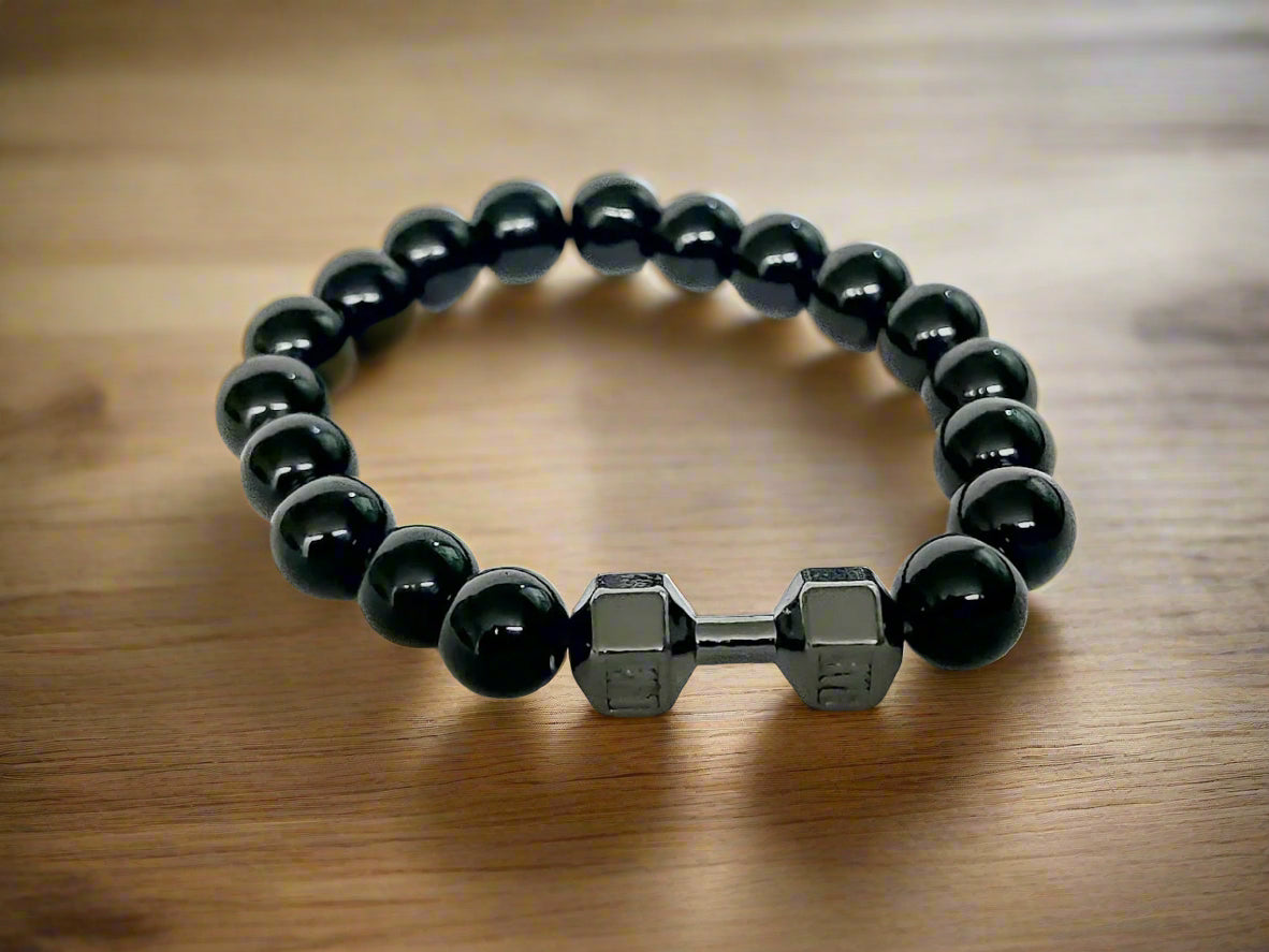 Dumbbell Bead Bracelet Stylish Leather Wrist Band Pack of 2 for Men.