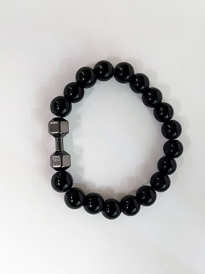 Dumbbell Bead Bracelet Stylish Leather Wrist Band Pack of 2 for Men.