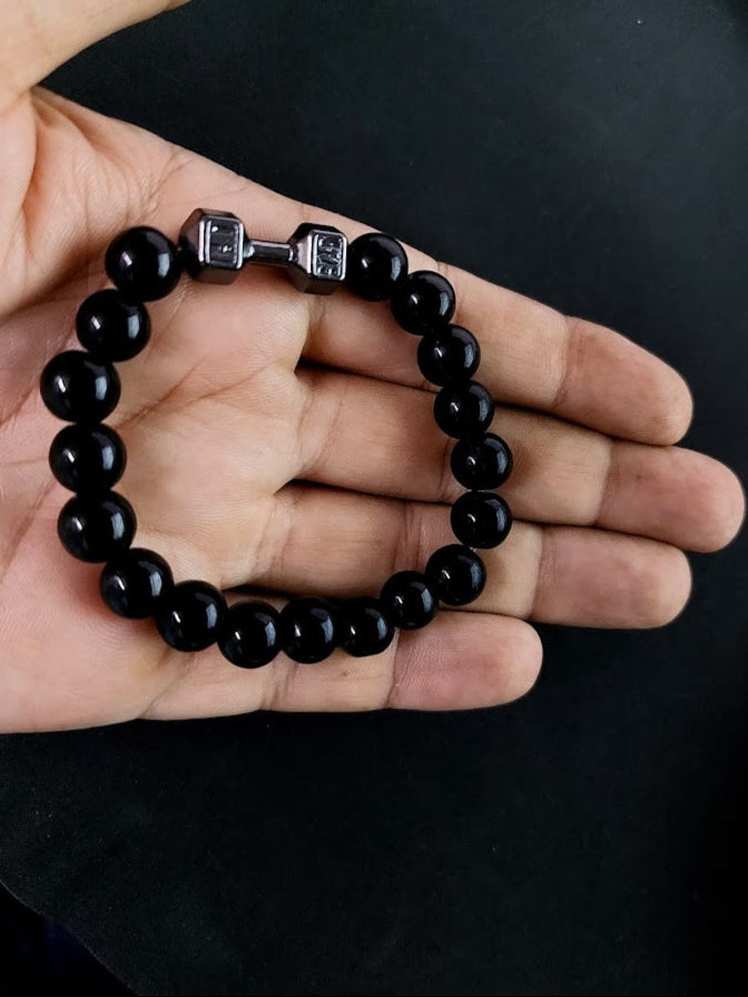 Dumbbell Bead Bracelet Stylish Leather Wrist Band Pack of 2 for Men.