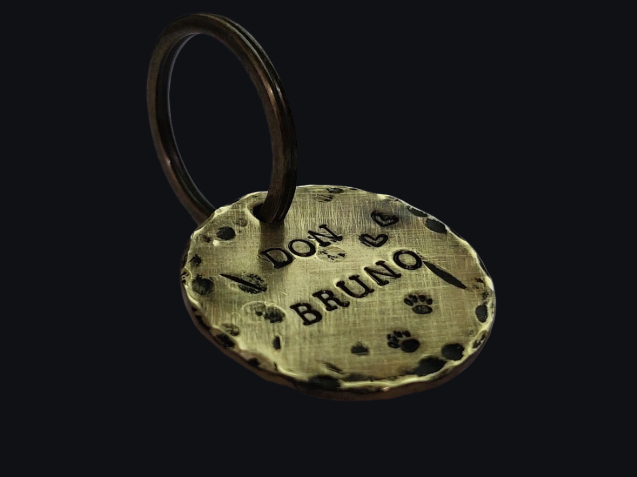 Brass Dog Name Tag Stamped to Imperfection