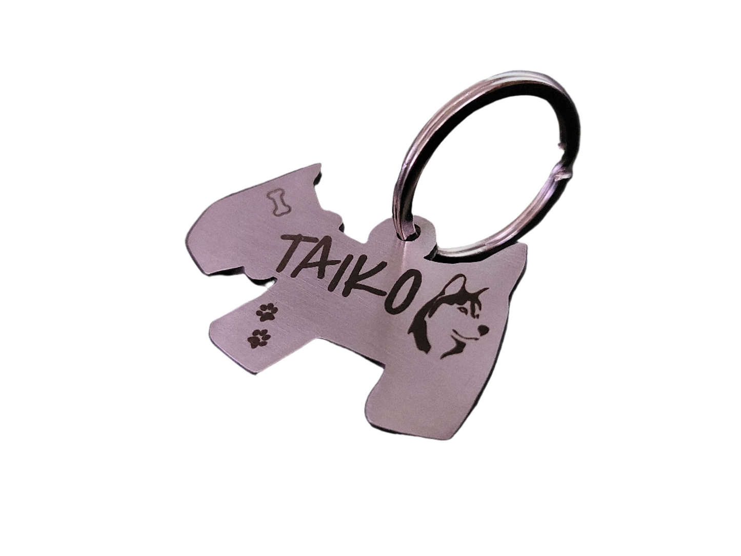 Dog shaped Name Tags in Stainless Steel Laser Engraved for Pet Dog