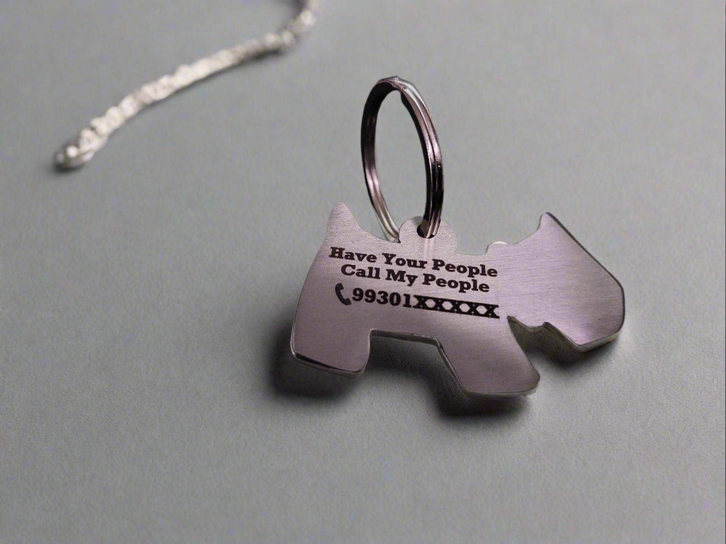 Dog shaped Name Tags in Stainless Steel Laser Engraved for Pet Dog