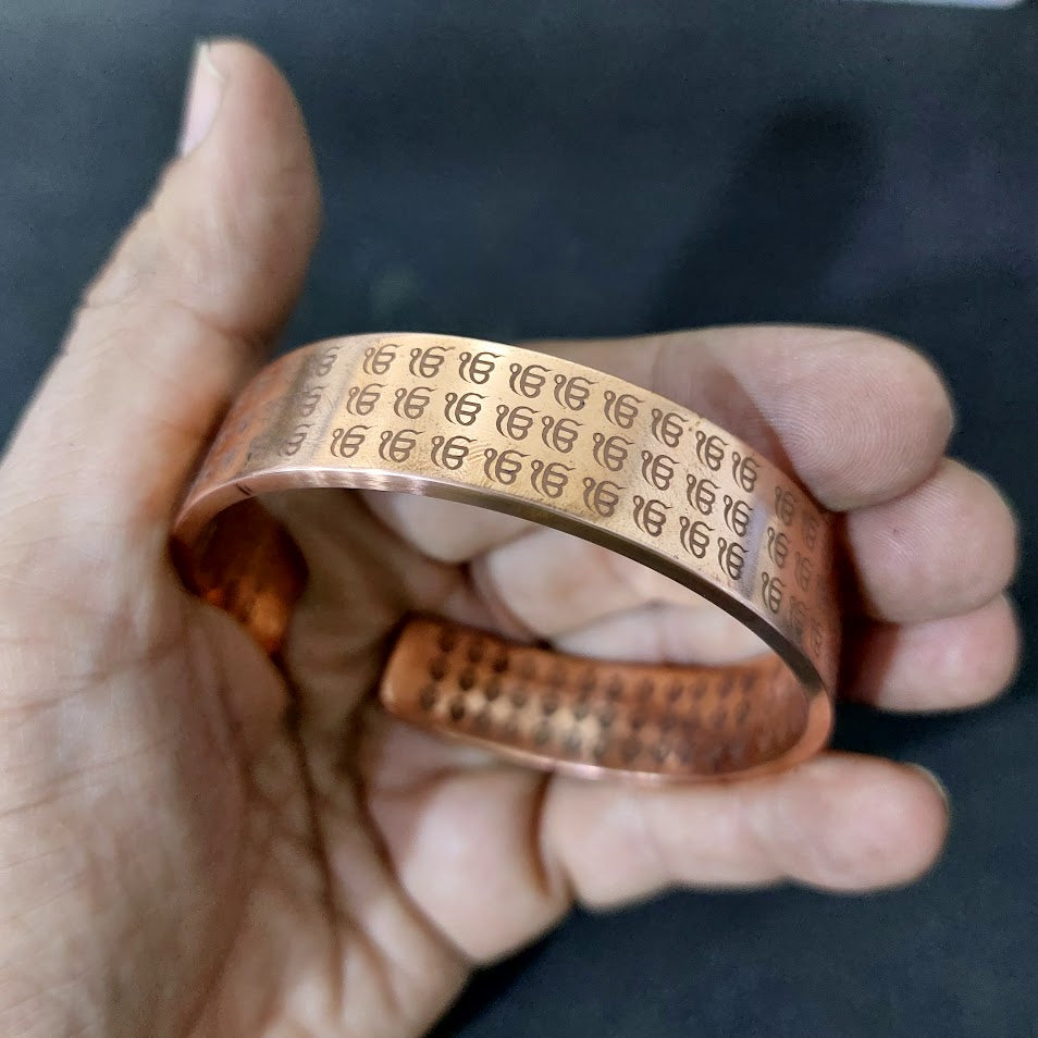 Khanda And Ek Omkar Kada Pure Solid Copper Bracelet 15mm Width 3mm For Men