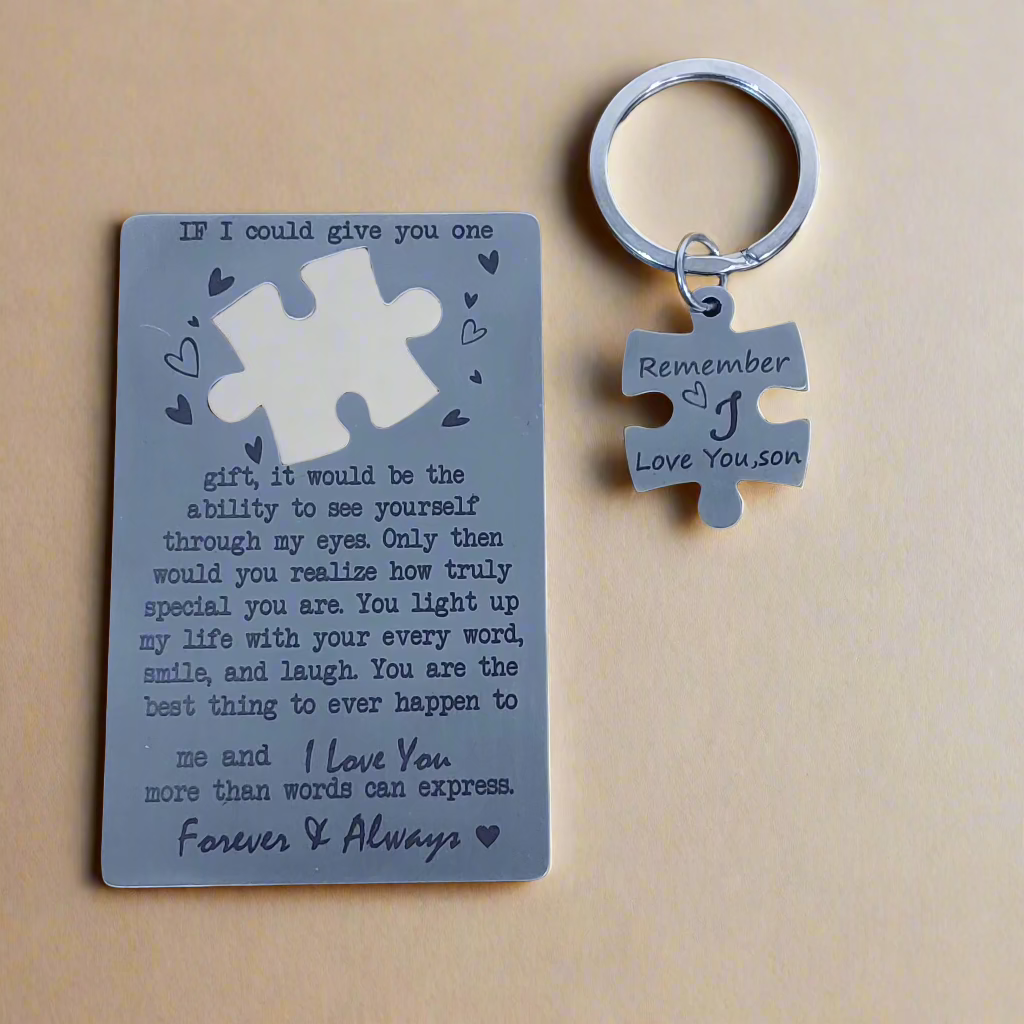 I Love You Wallet Card touchy Message with jigsaw Keyring