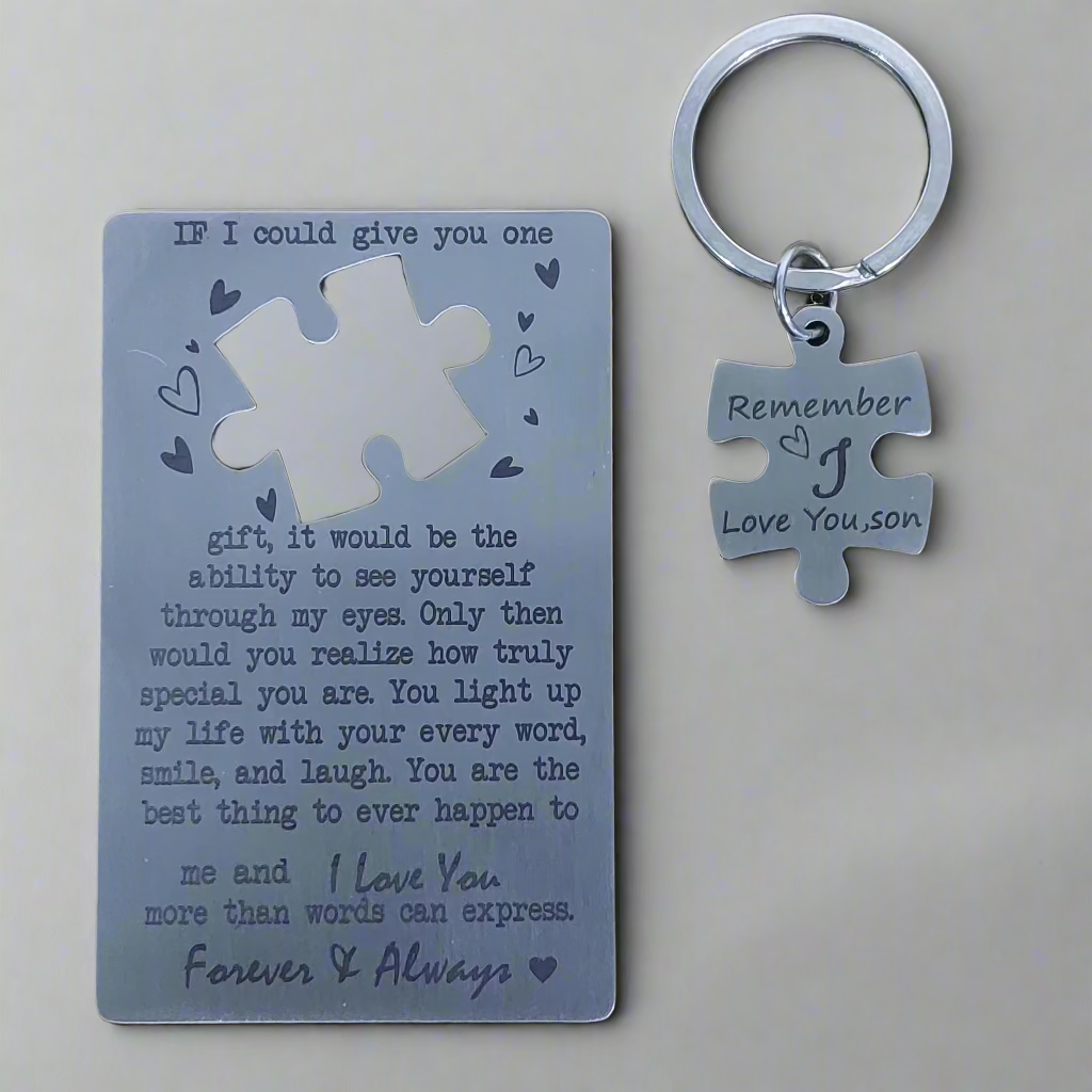I Love You Wallet Card touchy Message with jigsaw Keyring