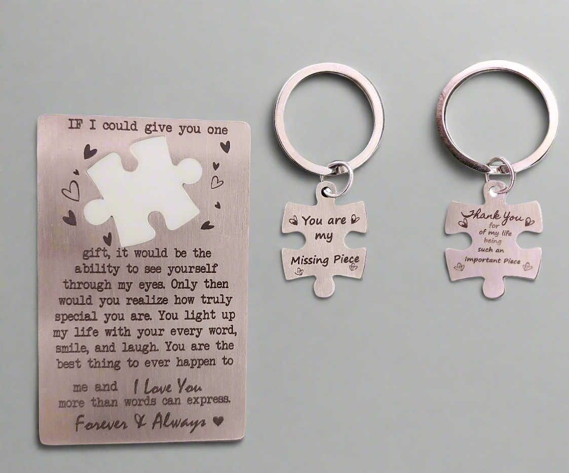 I Love You Wallet Card touchy Message with jigsaw Keyring