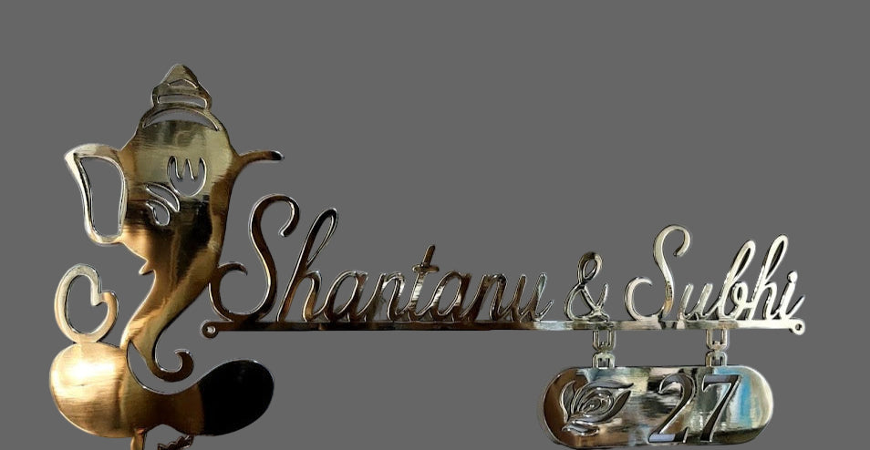 Custom Brass Name Plate for Home | Personalized Name Board with Couple Names & Key Holder