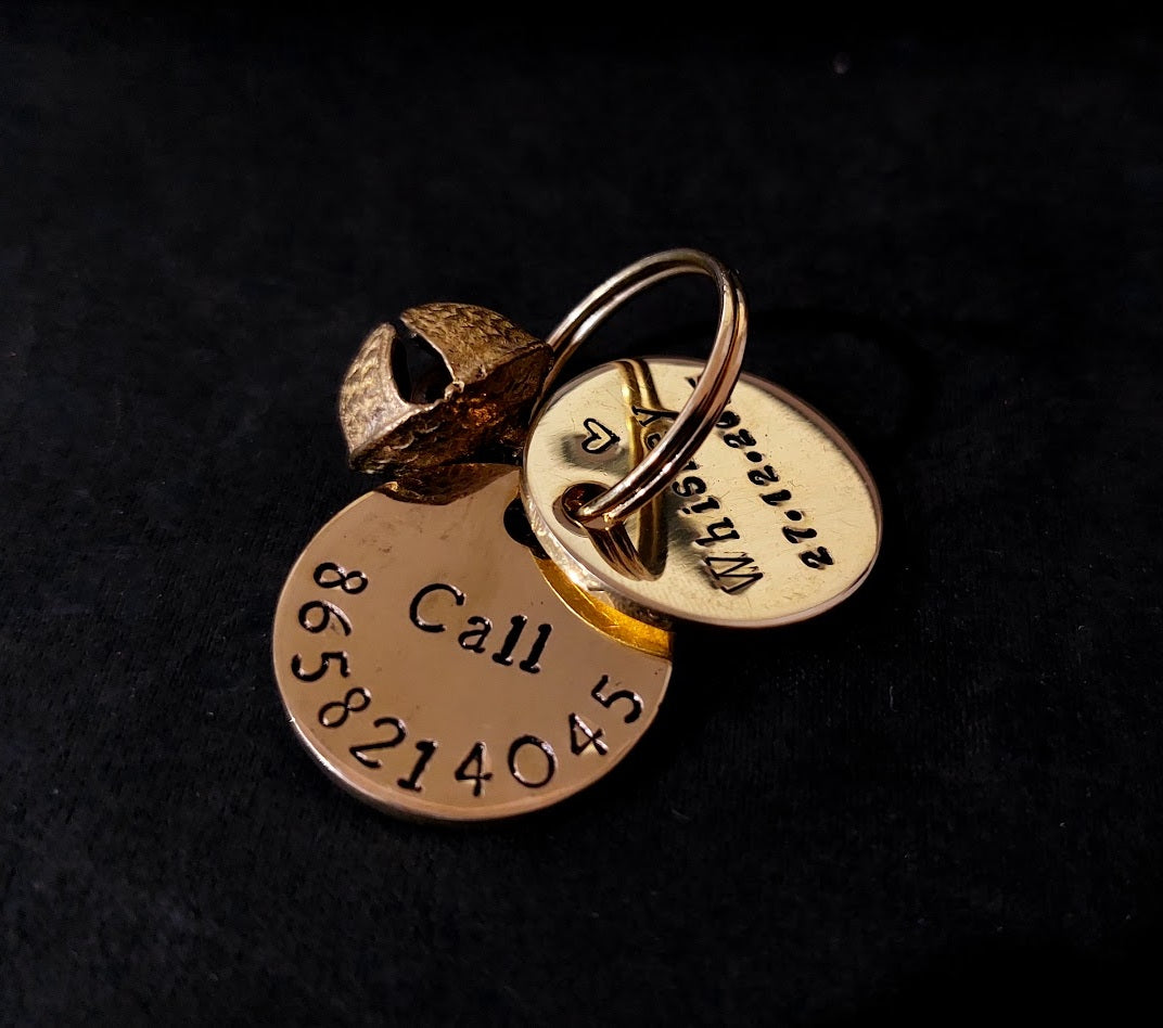 Cat Kitten pet hand stamped brass tag