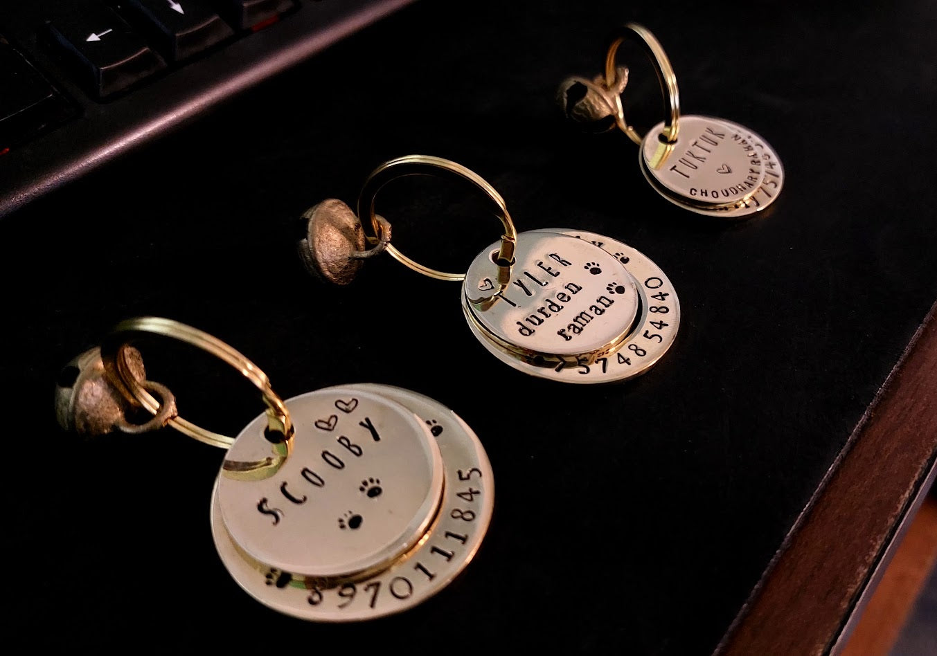 Cat Kitten pet hand stamped brass tag