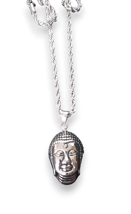 Streetsoul Lord Buddha Pendant Silver Link Chain 30 Inches Gloss Necklace Gift for Men.