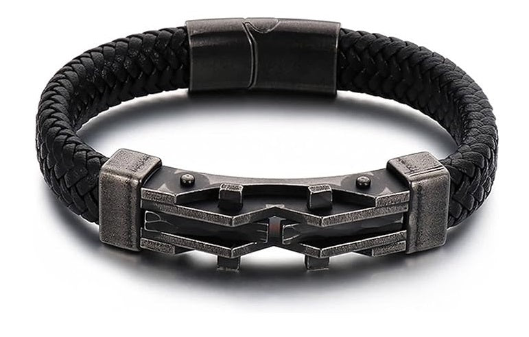 STREET SOUL Braided Leather Bracelet Geometric Steel Vintage Finish Mens Bracelet