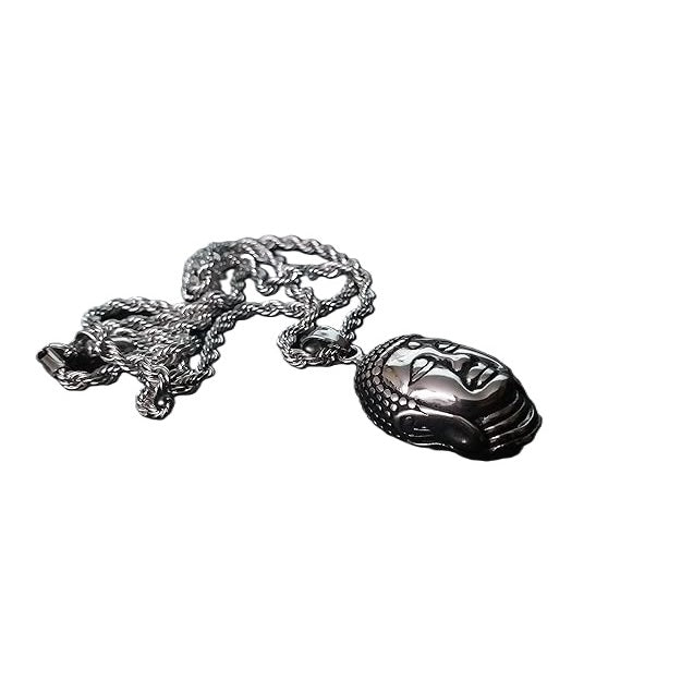 Streetsoul Lord Buddha Pendant Silver Link Chain 30 Inches Gloss Necklace Gift for Men.