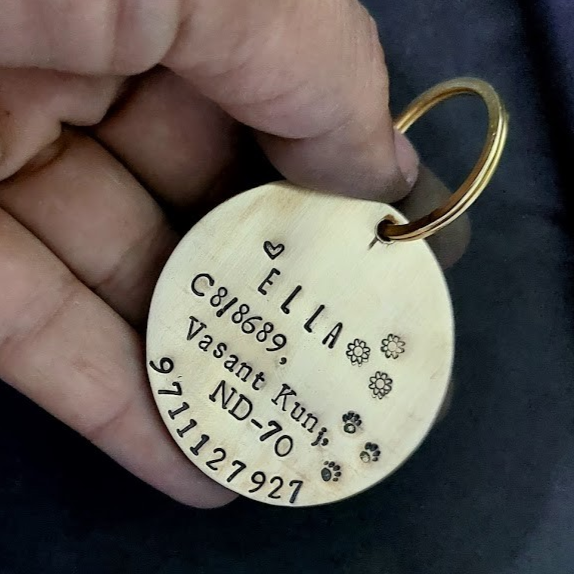 Name tag Personalized Brass Hand Stamped Tag for Pet Dog, Customized Dog Tag