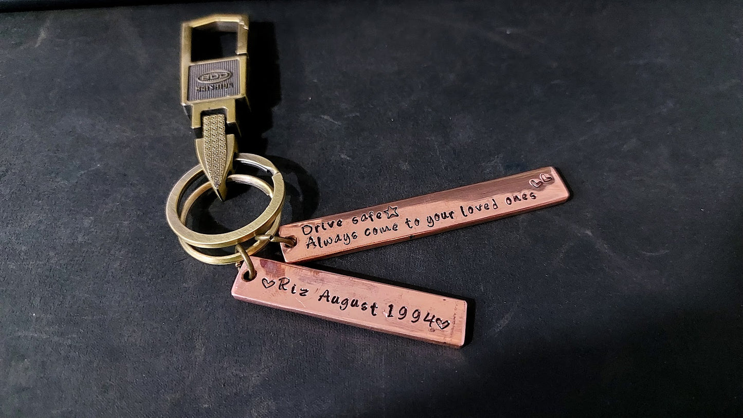 Streetsoul Pure Copper Bar Keyring Stamped with Custom Message Keychain