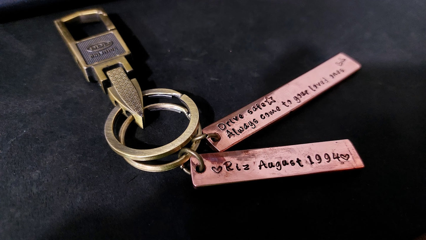 Streetsoul Pure Copper Bar Keyring Stamped with Custom Message Keychain