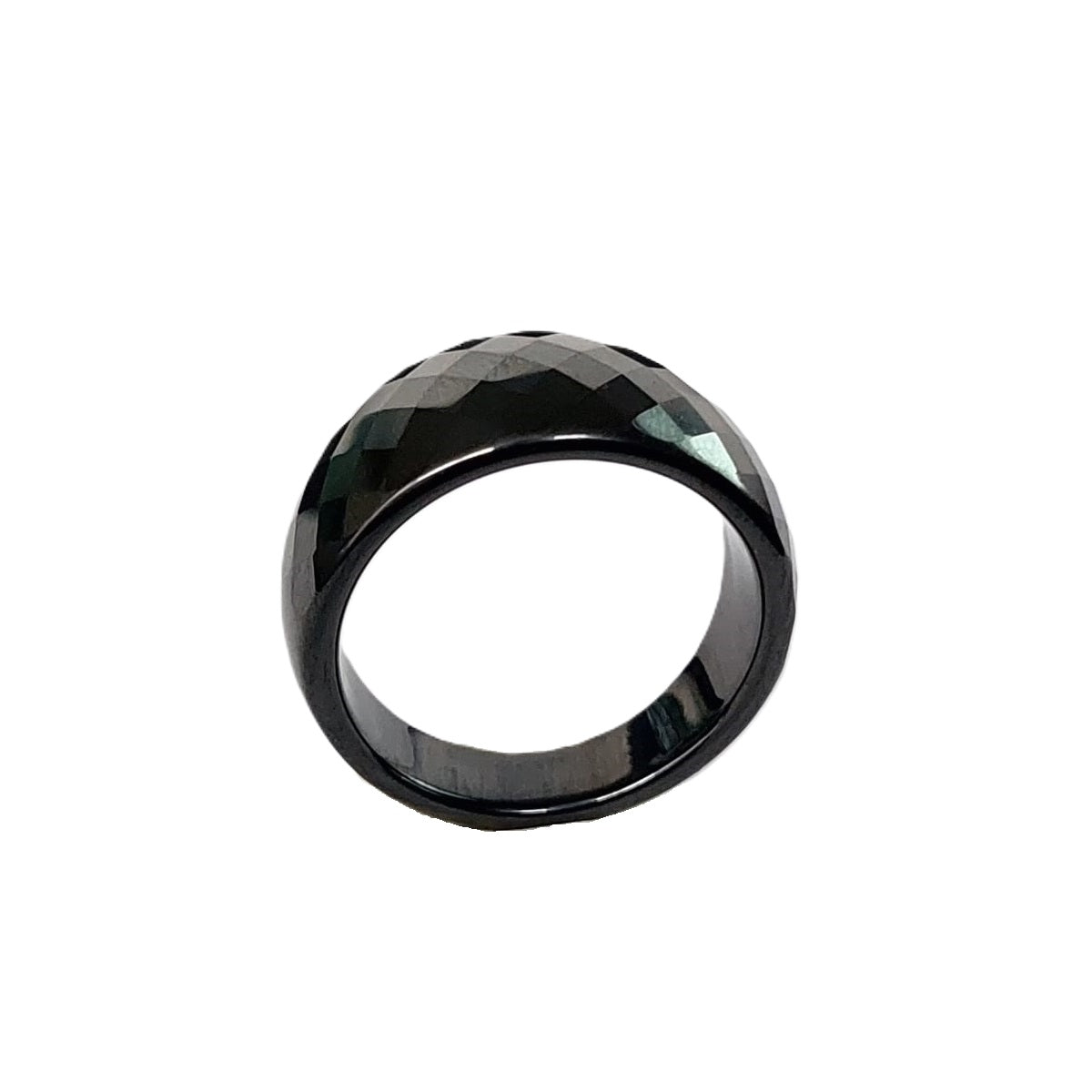 Classic Wide black ceramic ring, top-down studio shot