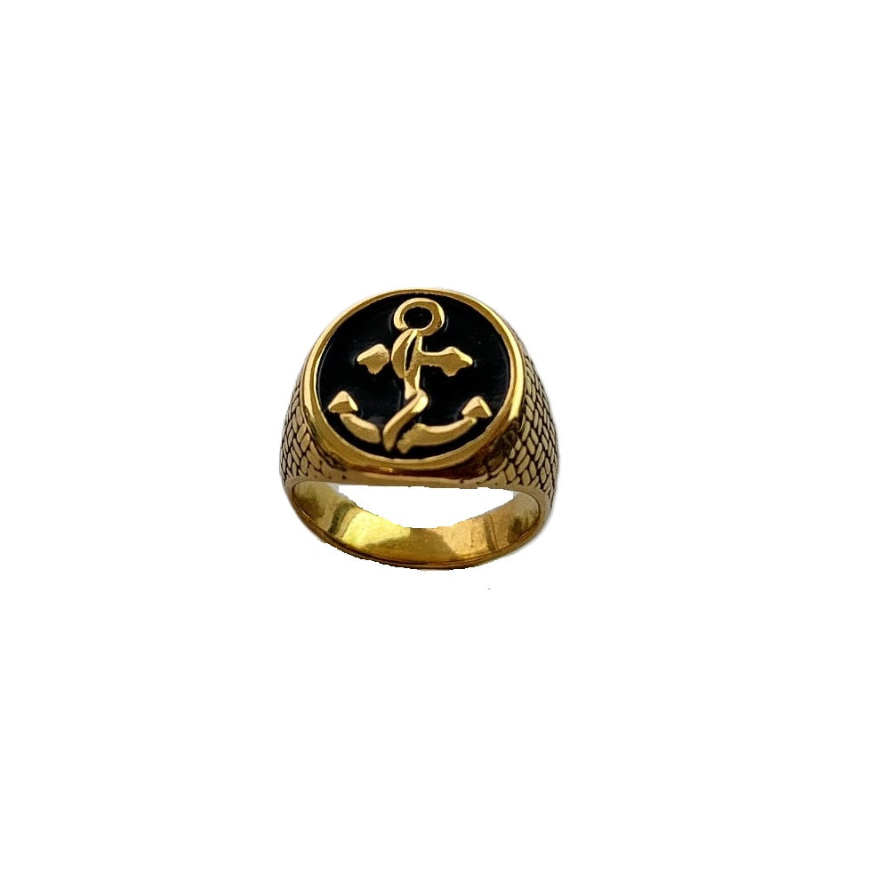 Anchor Gold steel finger ring for men