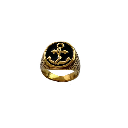 Anchor Gold steel finger ring for men