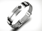 Stainless Stainless Steel Medical Alert Disease Awareness Bracelet Adjustable Emergency ID Bangle for Adults