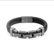 STREET SOUL  Braided Leather Bracelet with Stainless Steel Vintage Chain Fastening Mens Bracelet