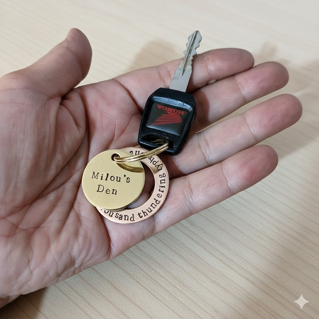 Unique Hand-Stamped Brass and Copper Keychain Personalized Gift | Street Soul