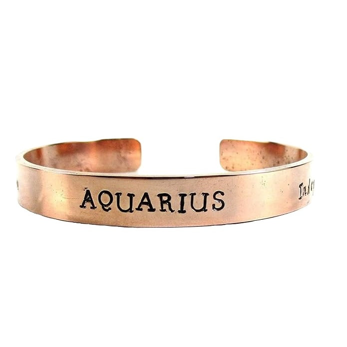 Streetsoul Pure Copper Aquarius Gemini Sun Signs Zodiac Handmade Stamped Cuff Bracelet For Men