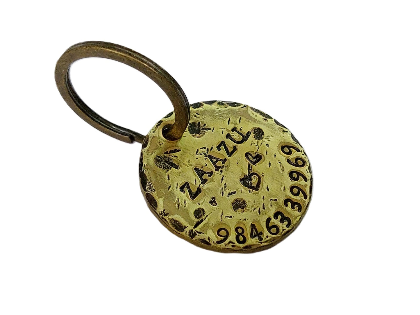 Brass Dog Name Tag Stamped to Imperfection