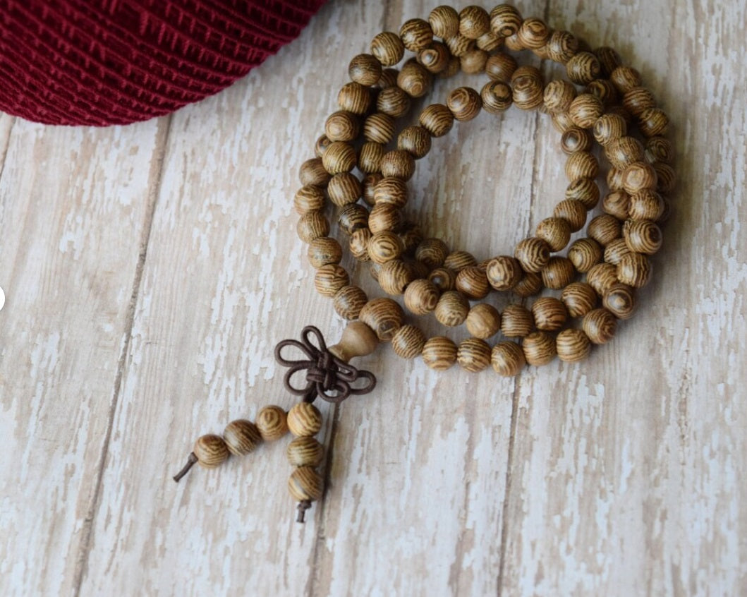 Bead bracelet Mala Wooden Beige Bracelet Beads