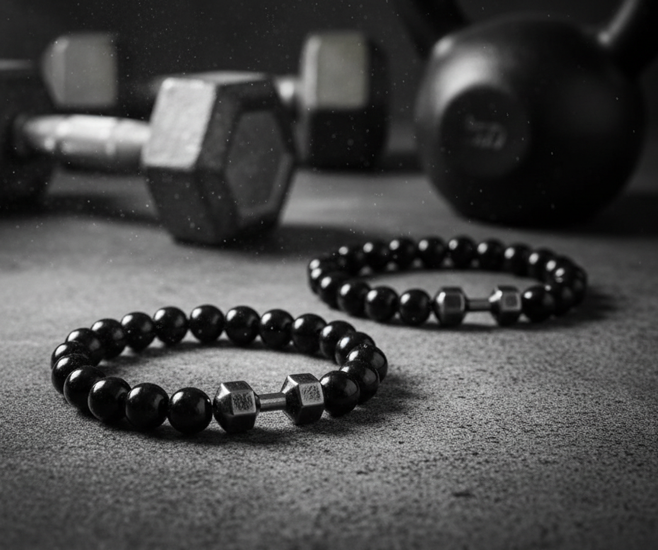 Dumbbell Bead Bracelet Stylish Leather Wrist Band Pack of 2 for Men.