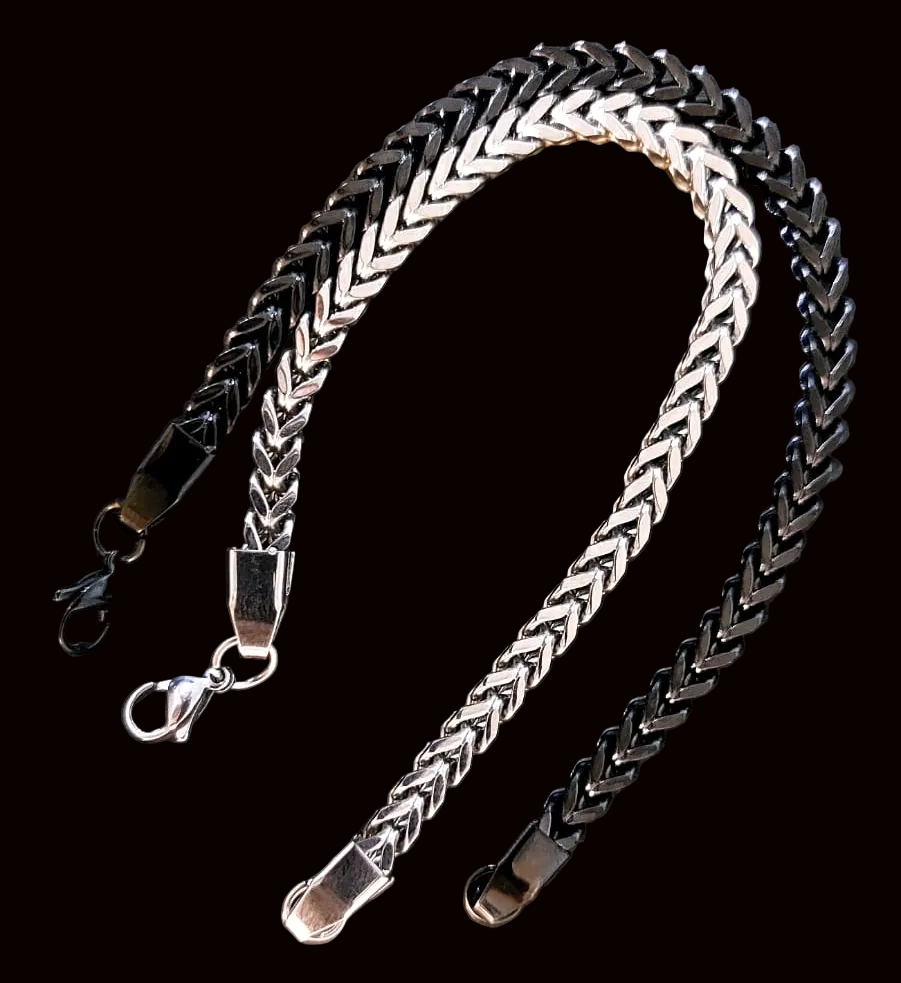 5mm franco chain bracelet silver and black side by side