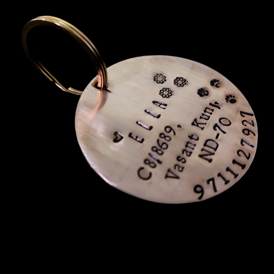 Name tag Personalized Brass Hand Stamped Tag for Pet Dog, Customized Dog Tag