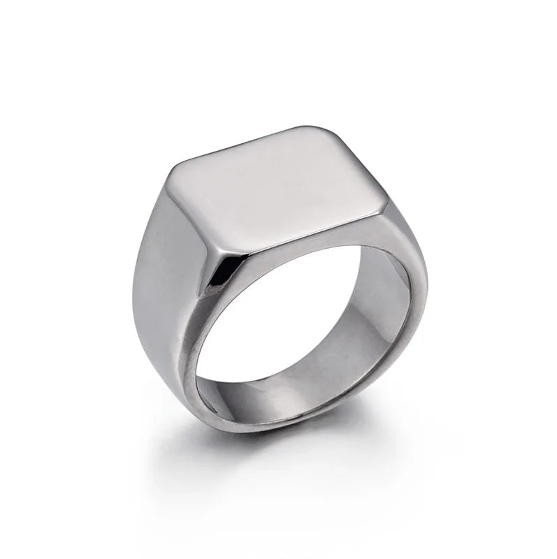 Signet Silver Steel Finger Ring for men - front view