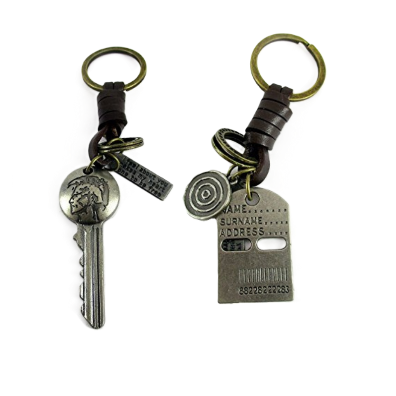 Keyrings (Set of 2) Key & Tag Antique Silver Keychain