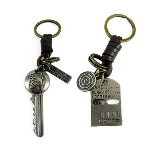 Keyrings (Set of 2) Key & Tag Antique Silver Keychain