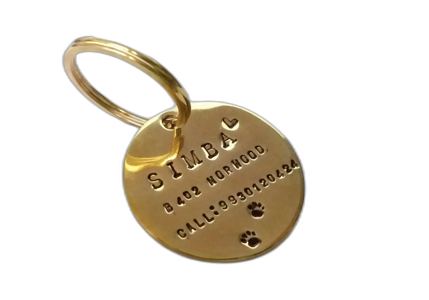 Custom Dog Name Tags Pet ID Hand Stamped Circular Shaped Tag for Small Pet Dog, Cat ID Customized Dog Tag (Brass)