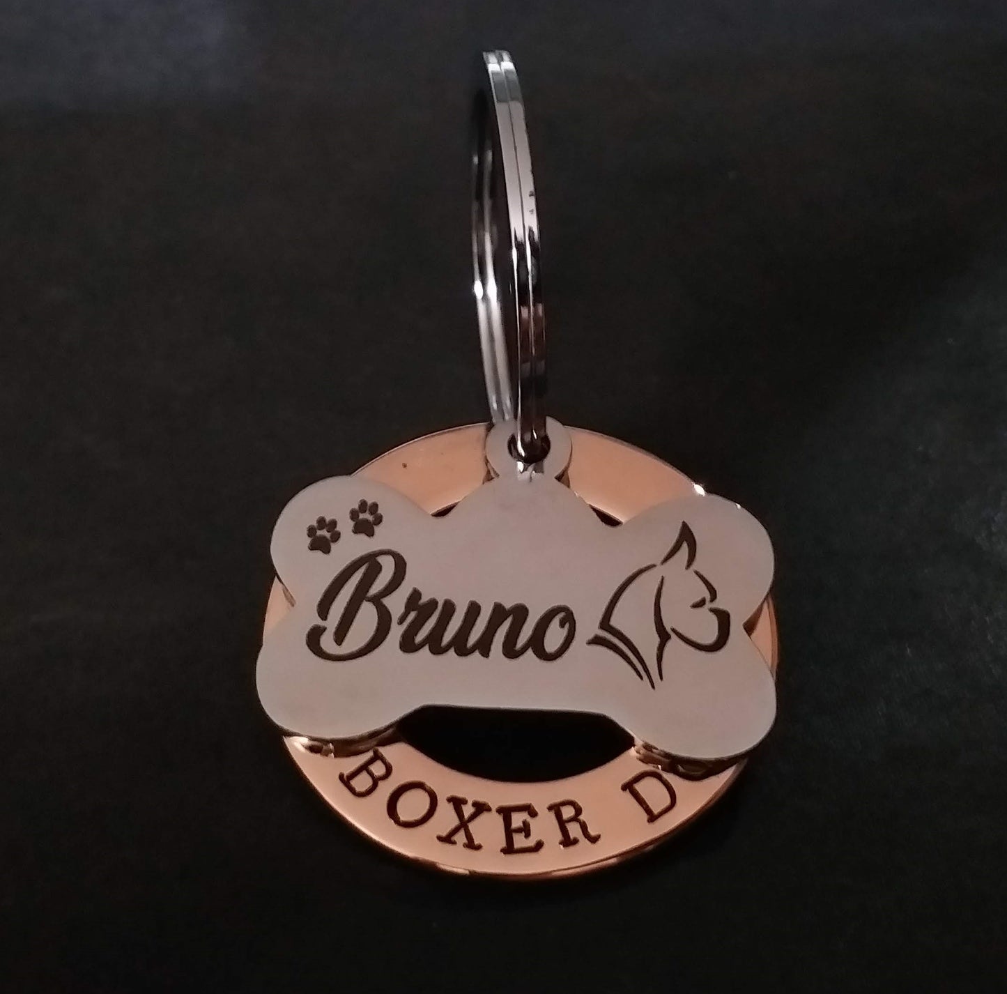 Personalised dog name tags Pet ID Personalized Copper Ring and Steel Bone Hand Stamped and Laser Engraved Tag Customized Dog Tag