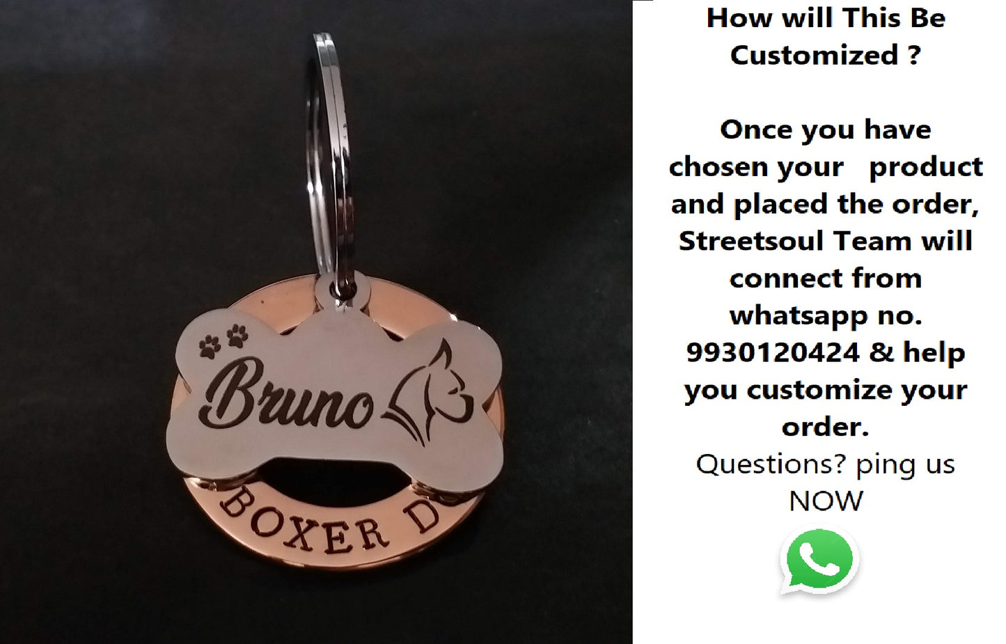 Personalised dog name tags Pet ID Personalized Copper Ring and Steel Bone Hand Stamped and Laser Engraved Tag Customized Dog Tag