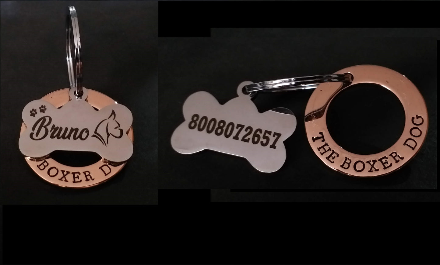 Personalised dog name tags Pet ID Personalized Copper Ring and Steel Bone Hand Stamped and Laser Engraved Tag Customized Dog Tag