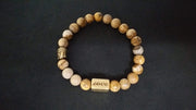 Bead bracelet Engraved Brass Bead 8mm Wrist Band Beige Beads size 6mm Handmade Jewelry Gifts for Him