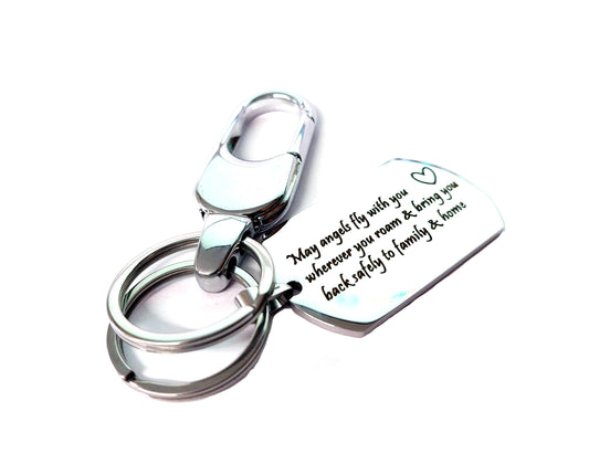 Streetsoul Drive Safe Message AngelsFly with You Engraved Keychain Stainless Steel Silver Keyring on 2mm Tag Gift for Women & Men.