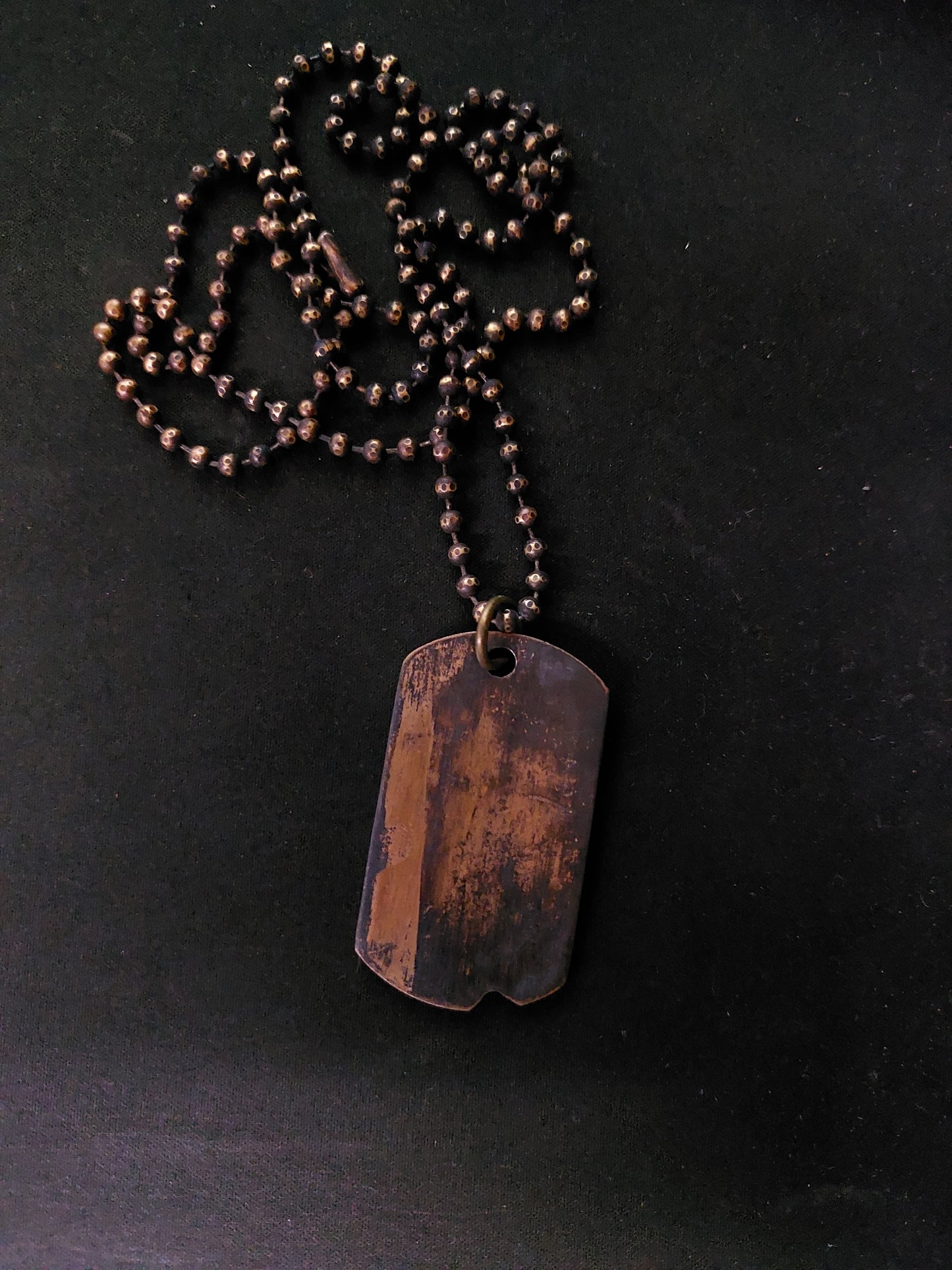 Streetsoul Preoxidized Rustic Regular Size  Pure Copper 2 mm Army Dog Tag Brass Ball Chain Necklace.