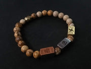 Bead bracelet Stainless Steel, Copper and Brass Bead with 8 mm Black Bead Stylish Wrist Band for Men.