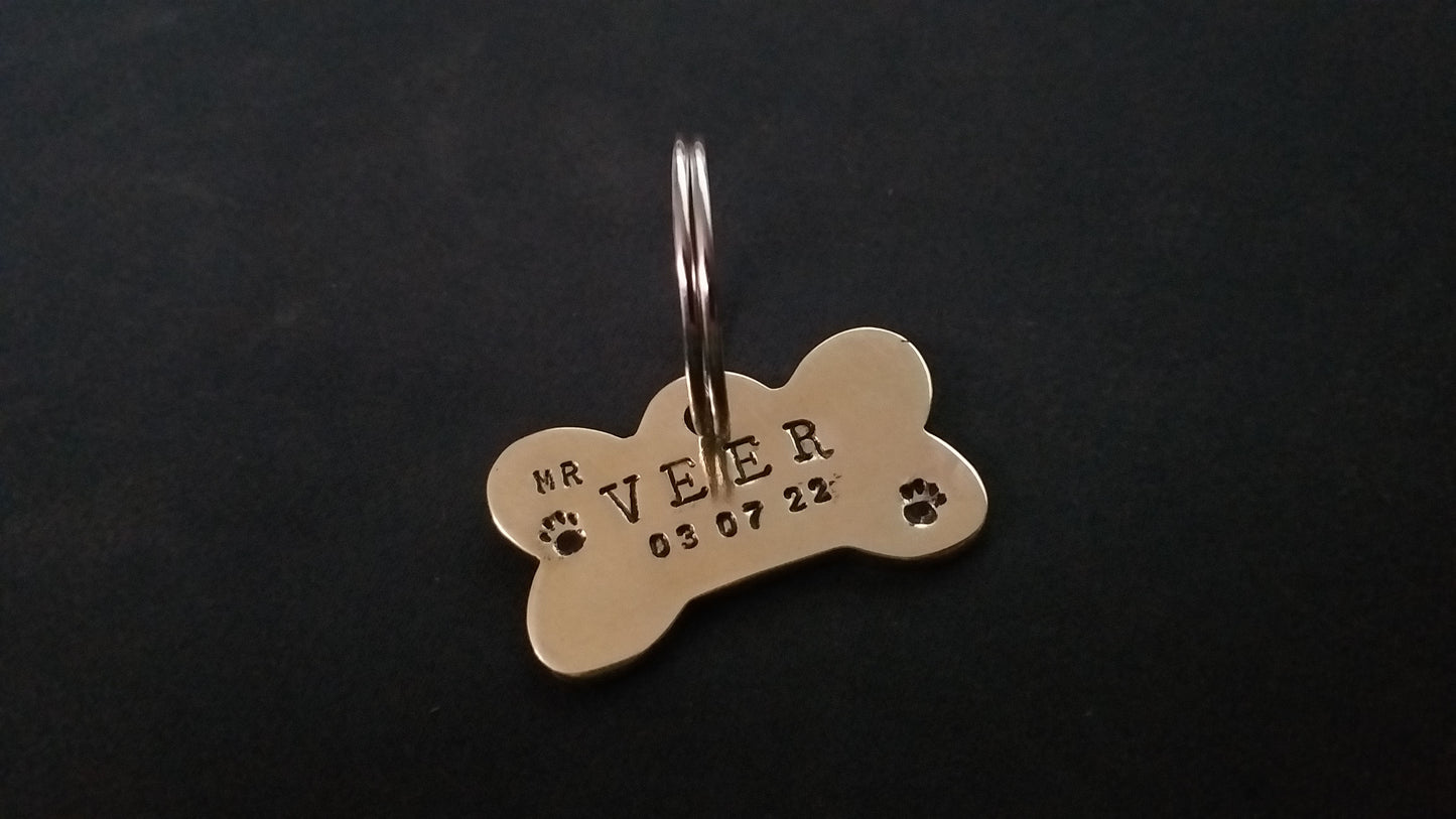 Name Tag Hand Stamped Bone Shaped Name Tag for Small Pet Dog, Cat ID Customized Dog Tag