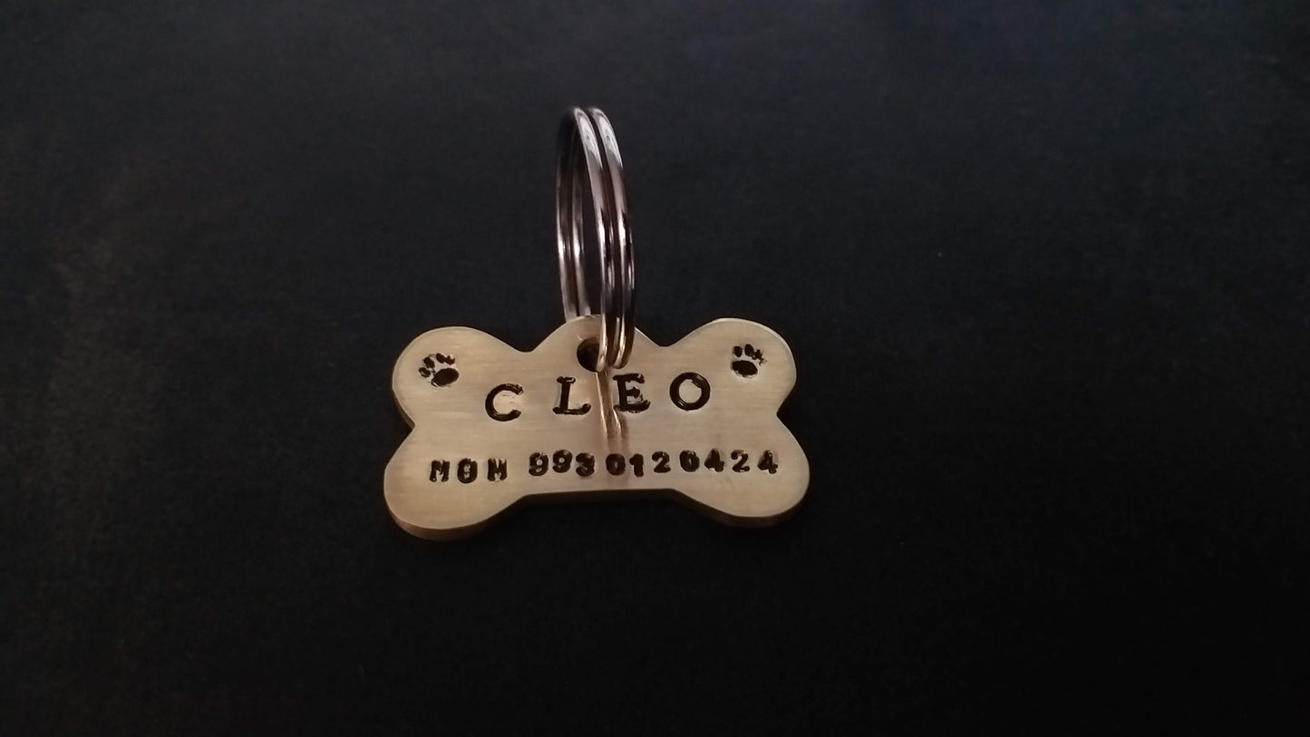 Name Tag Hand Stamped Bone Shaped Name Tag for Small Pet Dog, Cat ID Customized Dog Tag